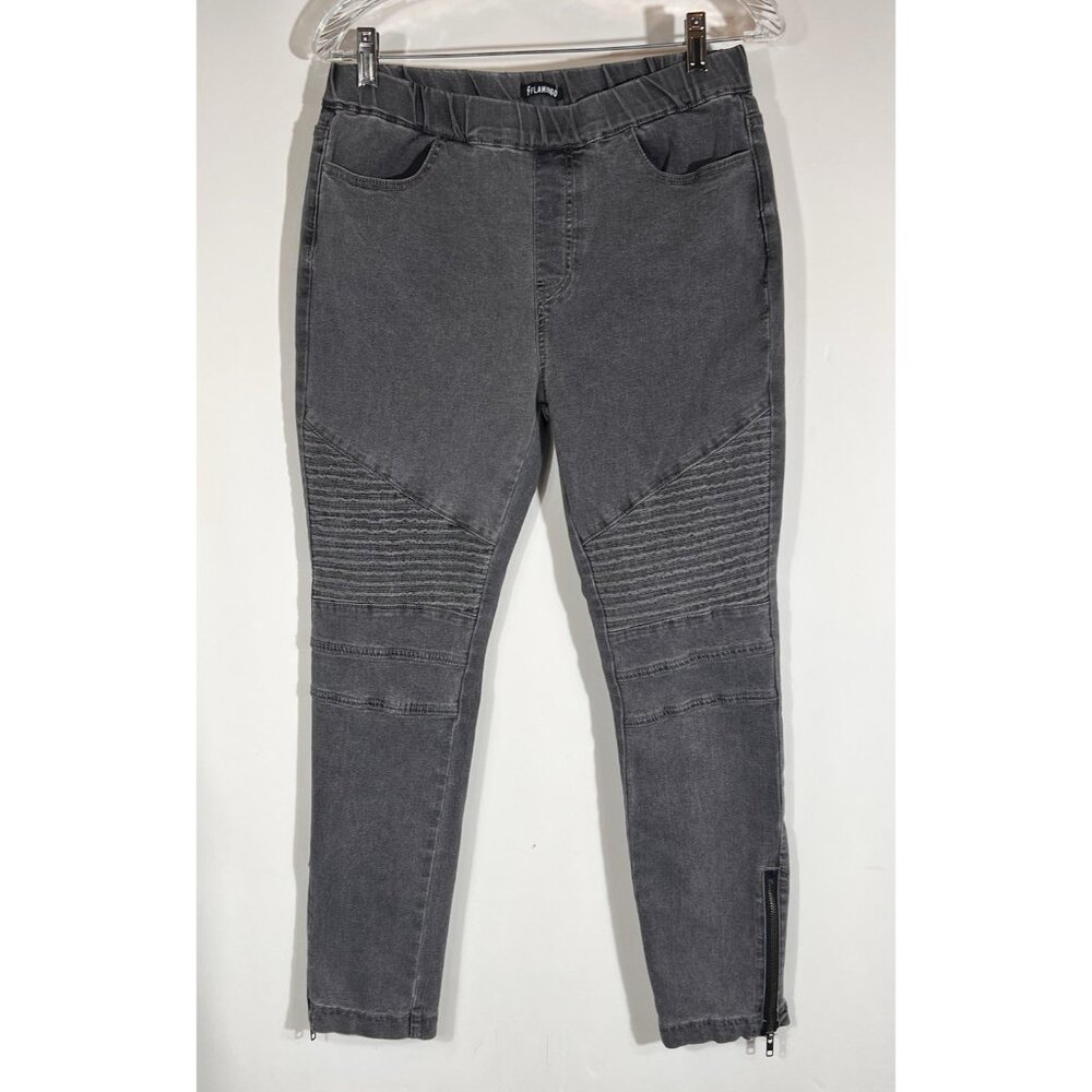 Flamingo Zip Ankle Gray Denim Jeans Womens‎ size Large pullon with elastic waist